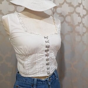 Japna White Sleeveless Fitted Crop Tank Top